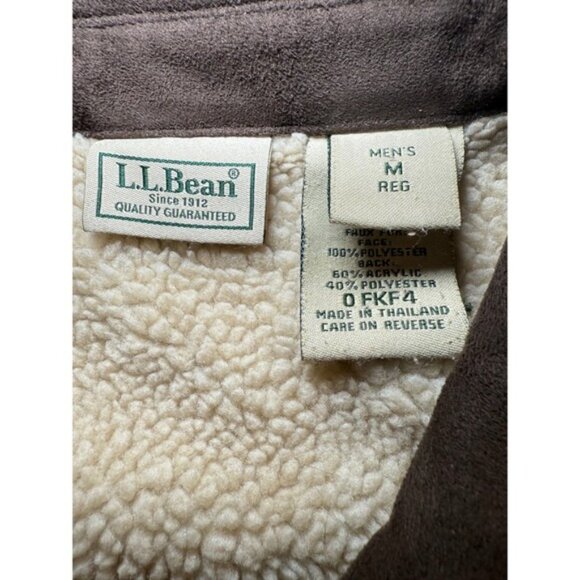 LL Bean Mens Large Brown Faux Suede Sherpa Lined Jacket Full Zip Heavy 0FKF4 - Picture 3 of 10
